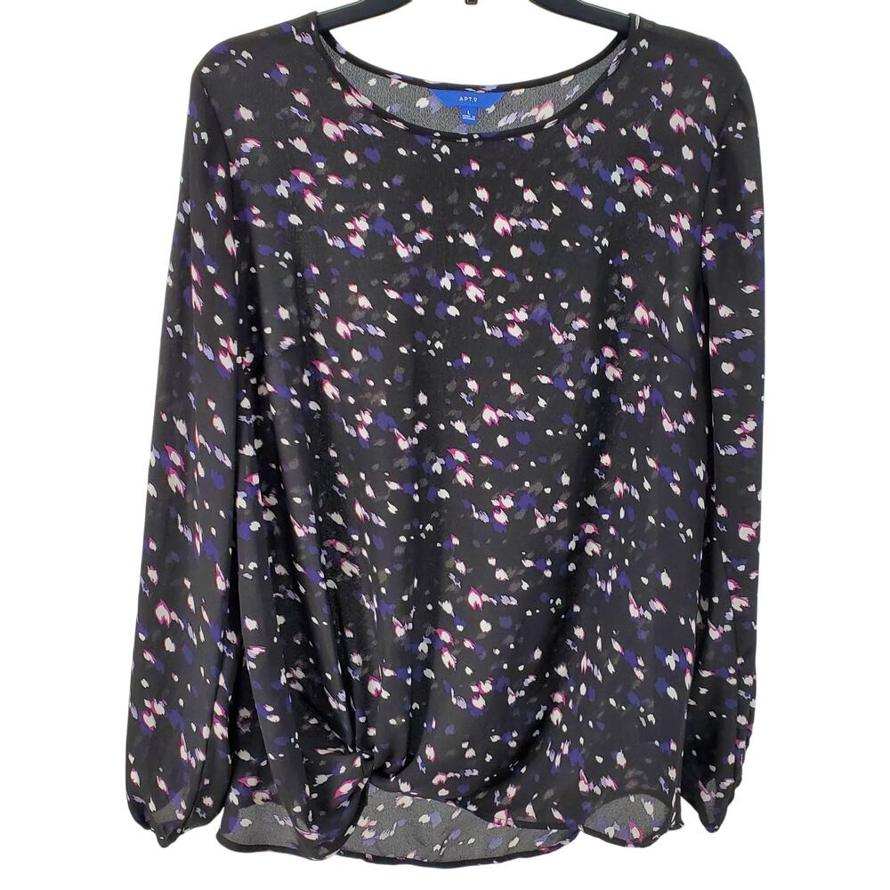 Apt 9 Long Sleeve Black‎ Animal Print Blouse Womens Large Pre-Owned